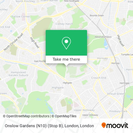 Onslow Gardens (N10) (Stop B), London map