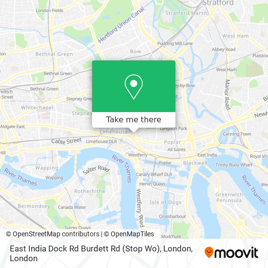 East India Dock Rd Burdett Rd (Stop Wo), London map