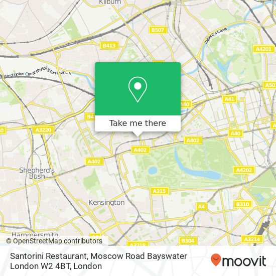 Santorini Restaurant, Moscow Road Bayswater London W2 4BT map