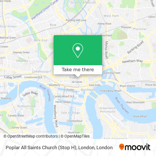 Poplar All Saints Church (Stop H), London map