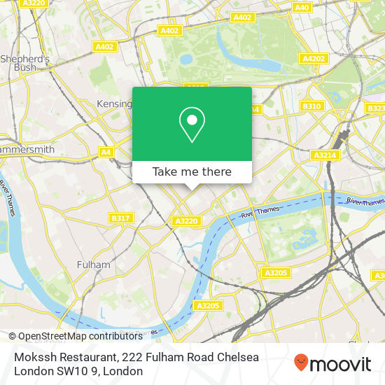 Mokssh Restaurant, 222 Fulham Road Chelsea London SW10 9 map