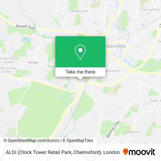 How to get to ALDI (Clock Tower Retail Park, Chelmsford) by bus or train?