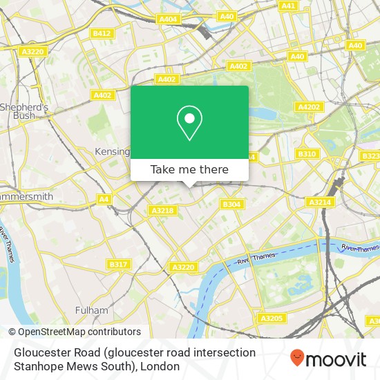 Gloucester Road (gloucester road intersection Stanhope Mews South), South Kensington London map