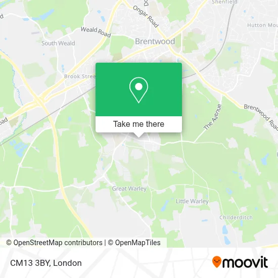 How to Get to CM13 3BY in Brentwood by Bus or Train?