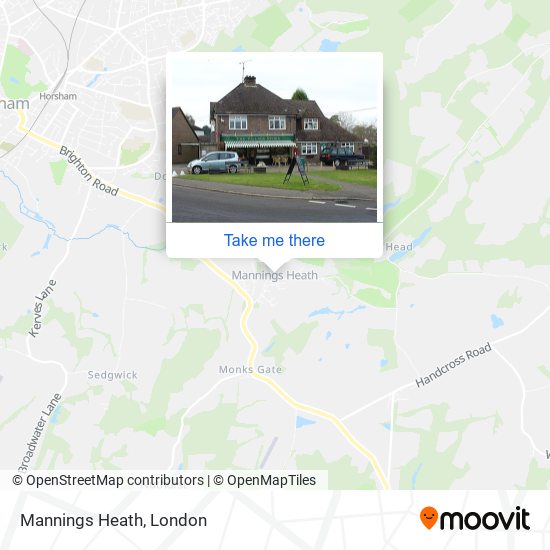 How to get to Mannings Heath in Horsham by bus or train?