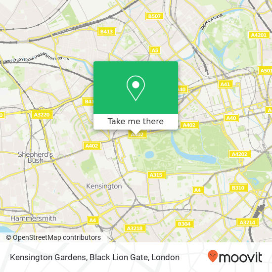Kensington Gardens, Black Lion Gate map