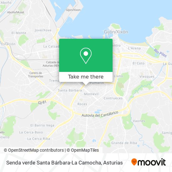 Senda verde Santa Bárbara-La Camocha map