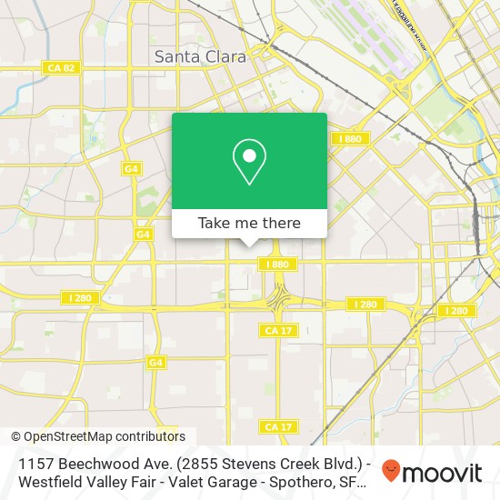 1157 Beechwood Ave. (2855 Stevens Creek Blvd.) - Westfield Valley Fair - Valet Garage - Spothero map