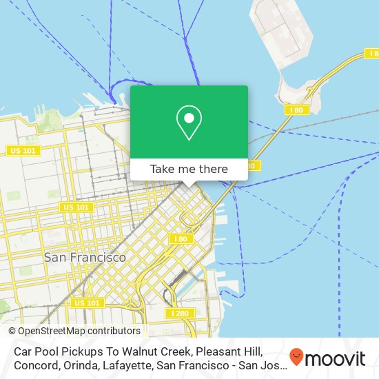 Car Pool Pickups To Walnut Creek, Pleasant Hill, Concord, Orinda, Lafayette map