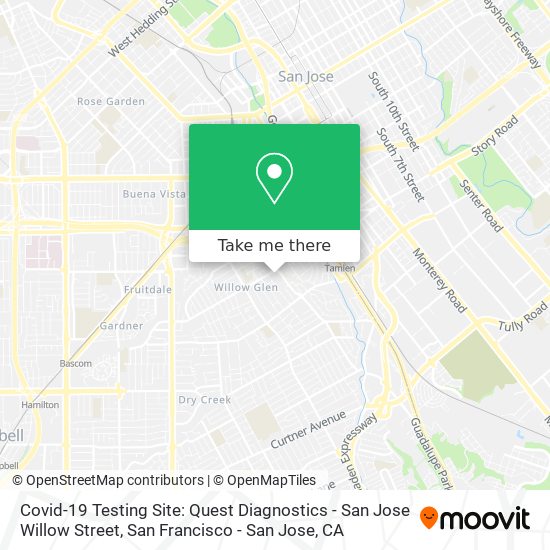 Covid-19 Testing Site: Quest Diagnostics - San Jose Willow Street map