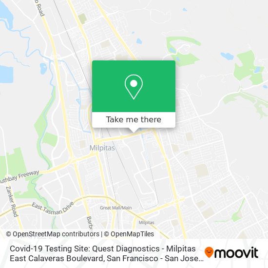 Covid-19 Testing Site: Quest Diagnostics - Milpitas East Calaveras Boulevard map
