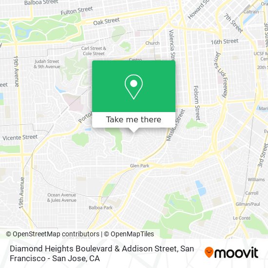 Diamond Heights Boulevard & Addison Street map