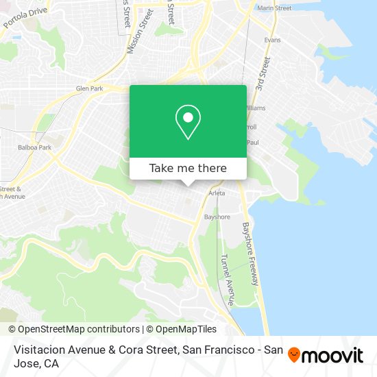 Visitacion Avenue & Cora Street map