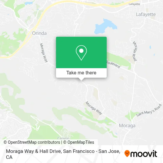 Moraga Way & Hall Drive map