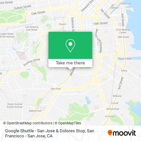 Google Shuttle -  San Jose & Dolores Stop map