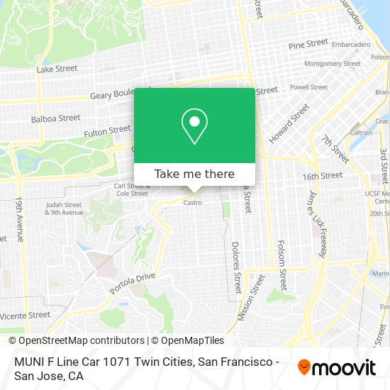 MUNI F Line Car 1071 Twin Cities map