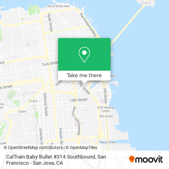 Mapa de CalTrain Baby Bullet #314 Southbound