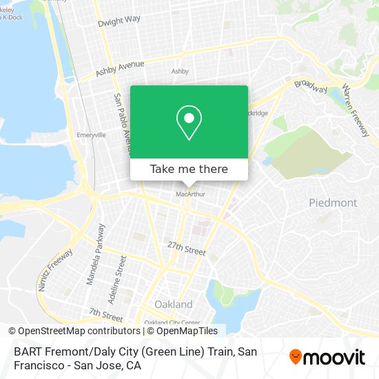 Mapa de BART Fremont / Daly City (Green Line) Train