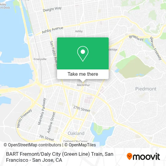 BART Fremont / Daly City (Green Line) Train map