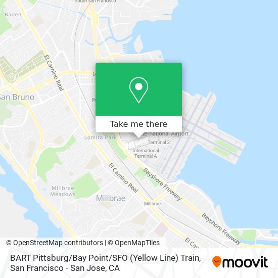 Mapa de BART Pittsburg / Bay Point / SFO (Yellow Line) Train