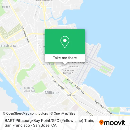 BART Pittsburg / Bay Point / SFO (Yellow Line) Train map