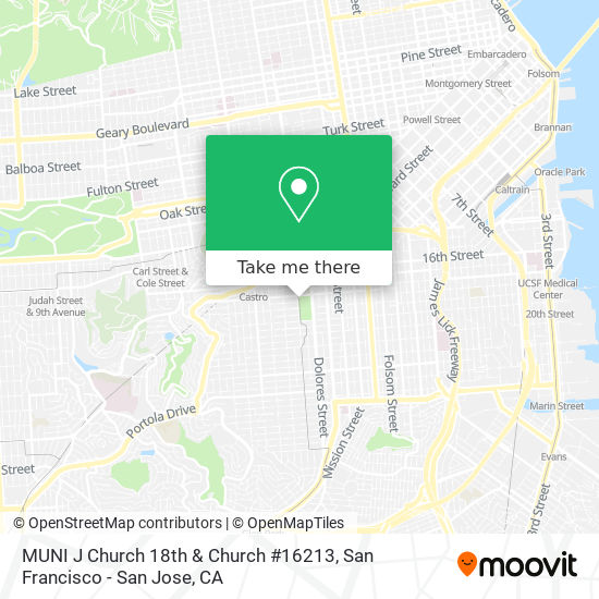 Mapa de MUNI J Church 18th & Church #16213