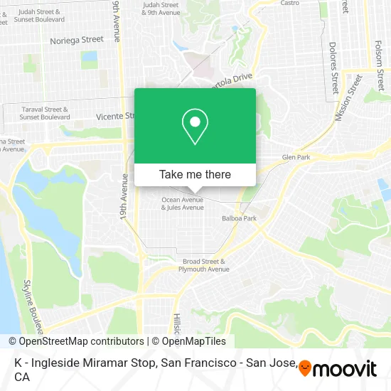 K - Ingleside Miramar Stop map