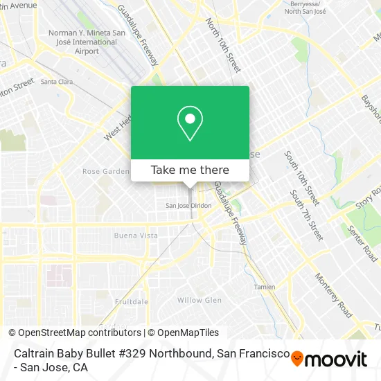 Mapa de Caltrain Baby Bullet #329 Northbound
