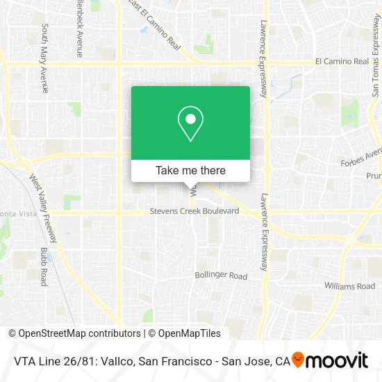 Mapa de VTA Line 26/81: Vallco