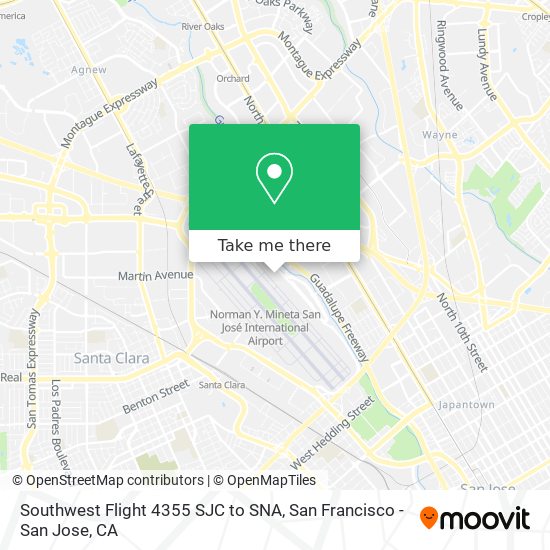 Southwest Flight 4355 SJC to SNA map