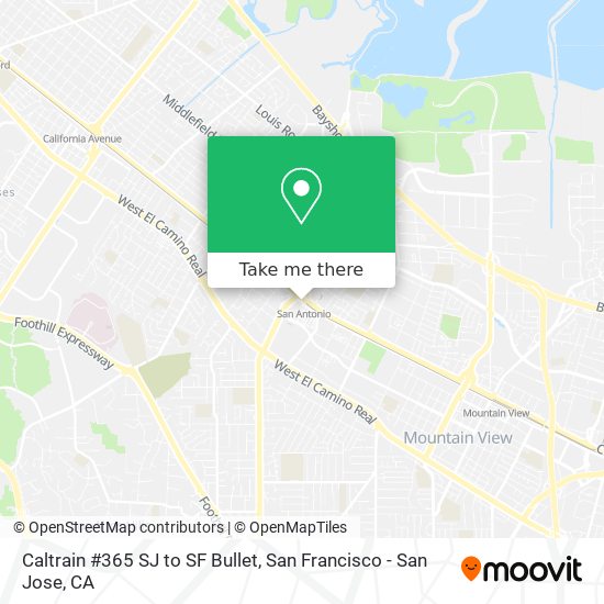 Mapa de Caltrain #365 SJ to SF Bullet