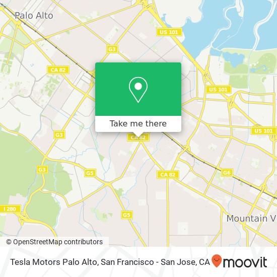 Mapa de Tesla Motors Palo Alto
