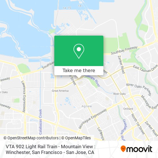 VTA 902 Light Rail Train - Mountain View : Winchester map