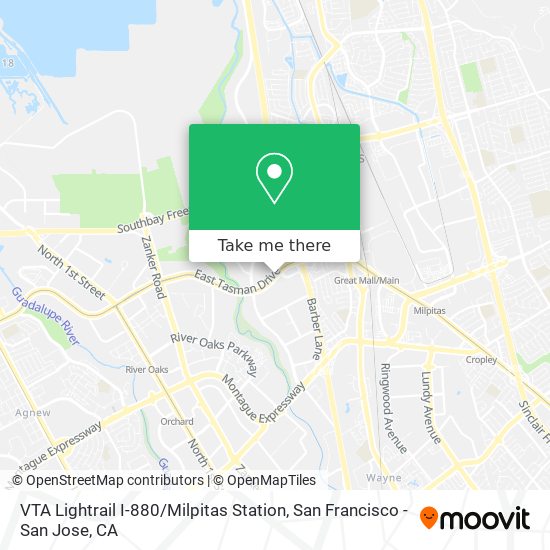Mapa de VTA Lightrail I-880 / Milpitas Station