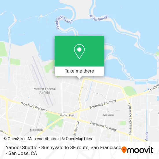Yahoo! Shuttle - Sunnyvale to SF route map