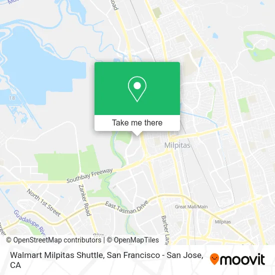 Walmart Milpitas Shuttle map