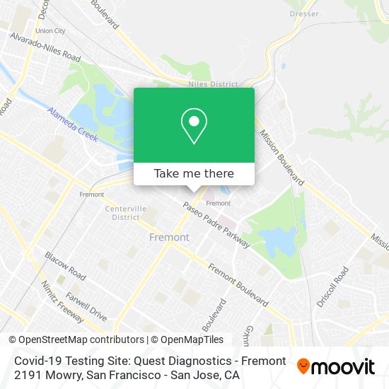 Mapa de Covid-19 Testing Site: Quest Diagnostics - Fremont 2191 Mowry