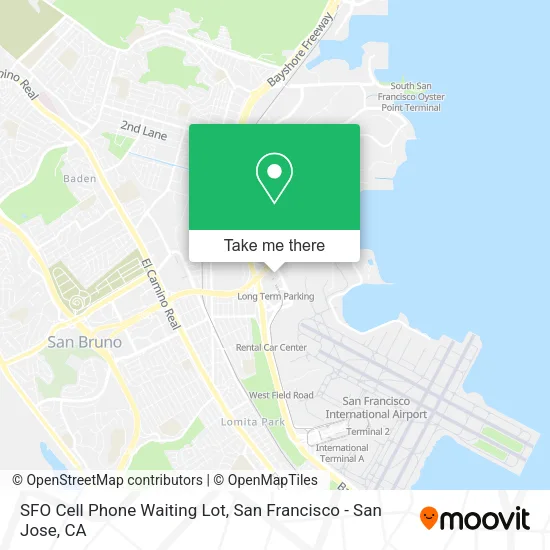 SFO Cell Phone Waiting Lot map