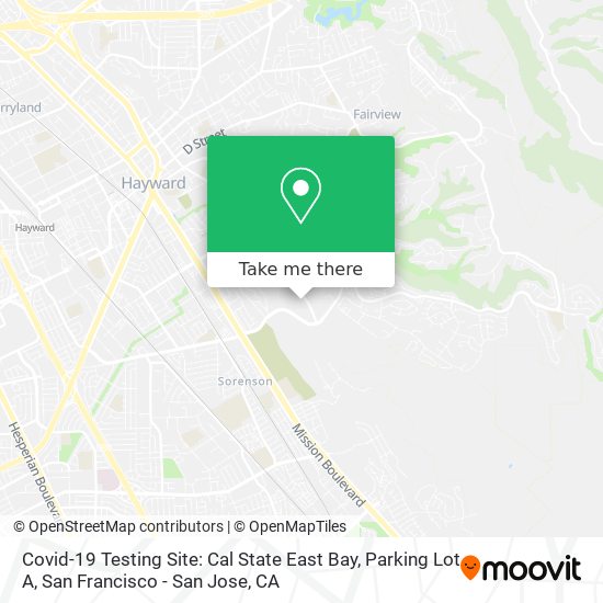 Mapa de Covid-19 Testing Site: Cal State East Bay, Parking Lot A