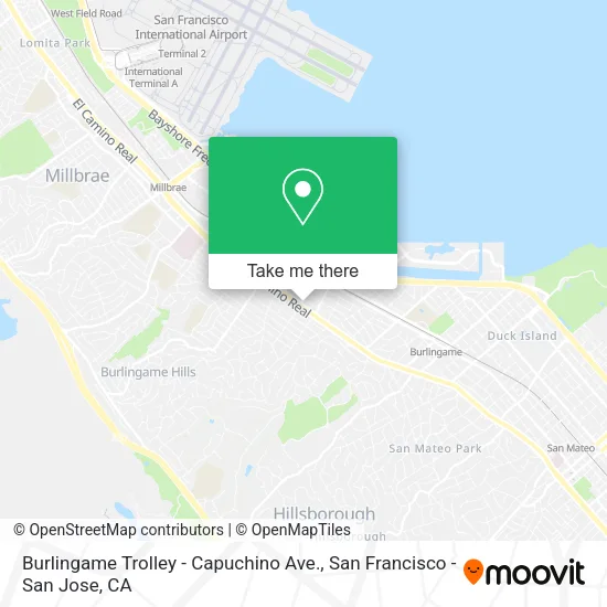 Mapa de Burlingame Trolley - Capuchino Ave.