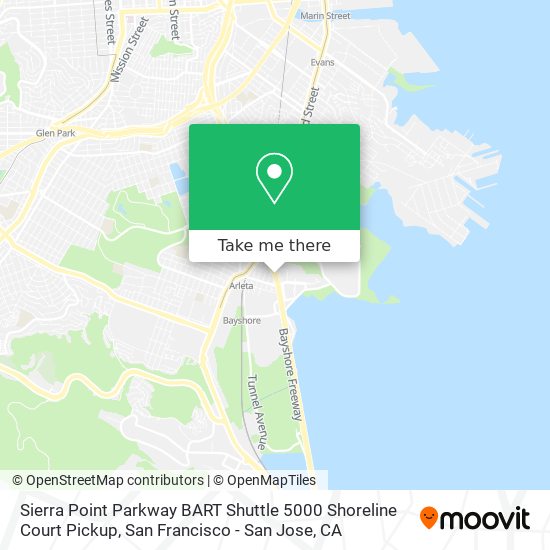 Mapa de Sierra Point Parkway BART Shuttle 5000 Shoreline Court Pickup