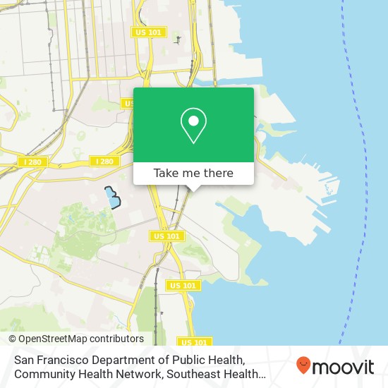 Mapa de San Francisco Department of Public Health, Community Health Network, Southeast Health Center