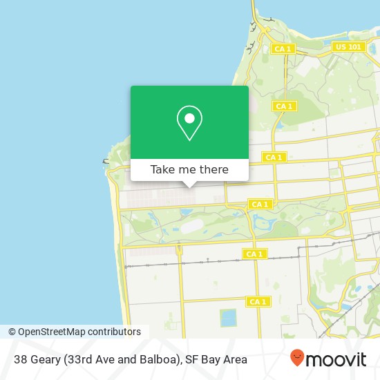 Mapa de 38 Geary (33rd Ave and Balboa)