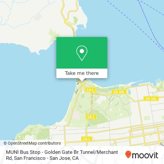 Mapa de MUNI Bus Stop - Golden Gate Br Tunnel / Merchant Rd