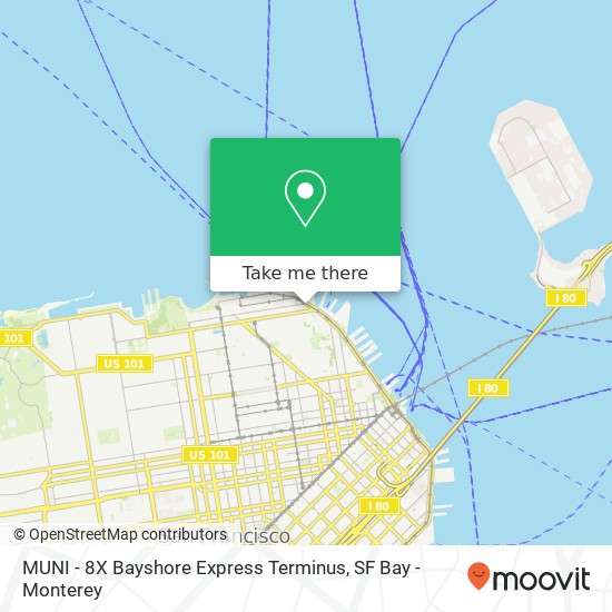 Mapa de MUNI - 8X Bayshore Express Terminus