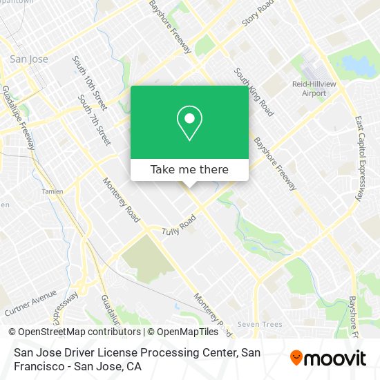 San Jose Driver License Processing Center map
