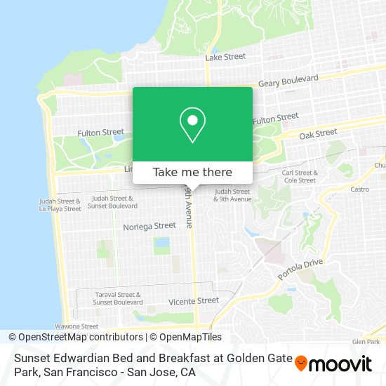 Sunset Edwardian Bed and Breakfast at Golden Gate Park map