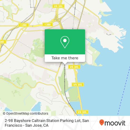 Mapa de 2-98 Bayshore Caltrain Station Parking Lot