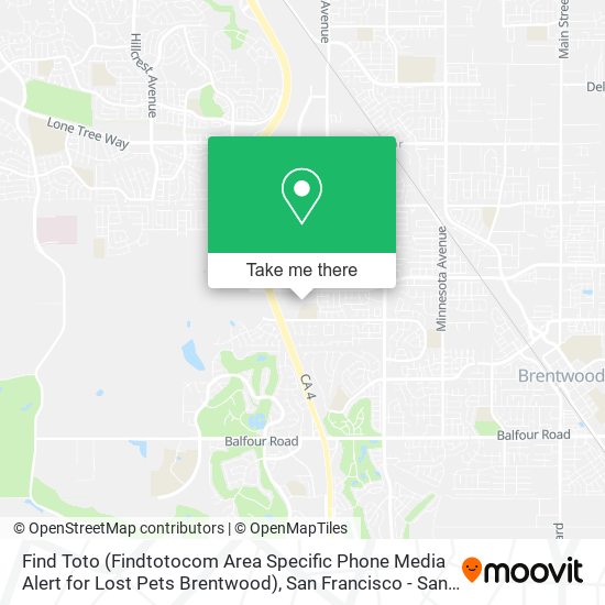 Find Toto (Findtotocom Area Specific Phone Media Alert for Lost Pets Brentwood) map