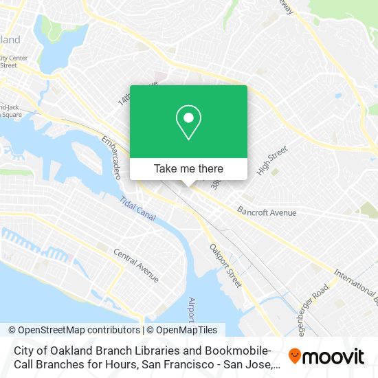 City of Oakland Branch Libraries and Bookmobile-Call Branches for Hours map